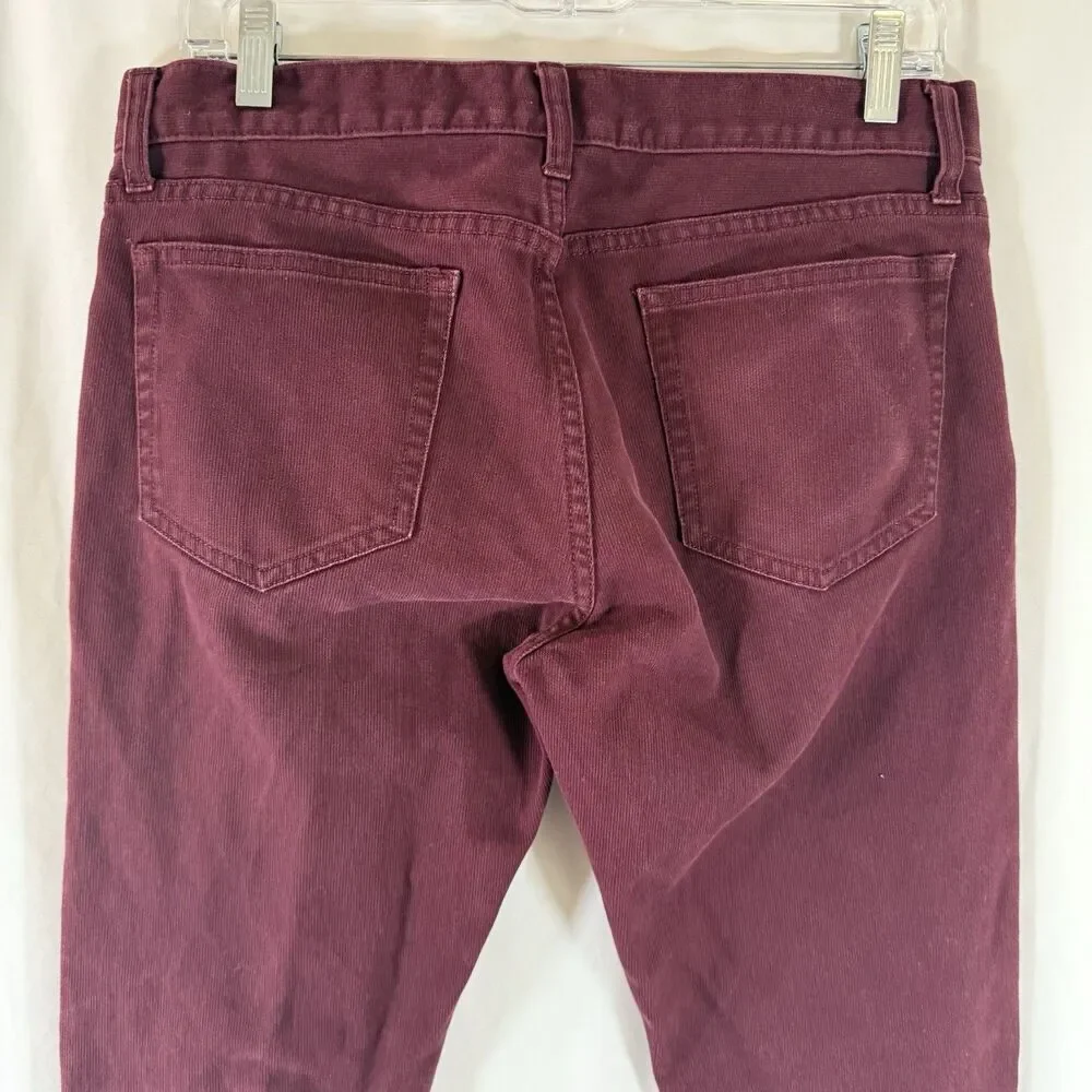 J. Crew the Driggs Jeans Men's 31x32 Burgundy Red Button Zip 100% Cotton